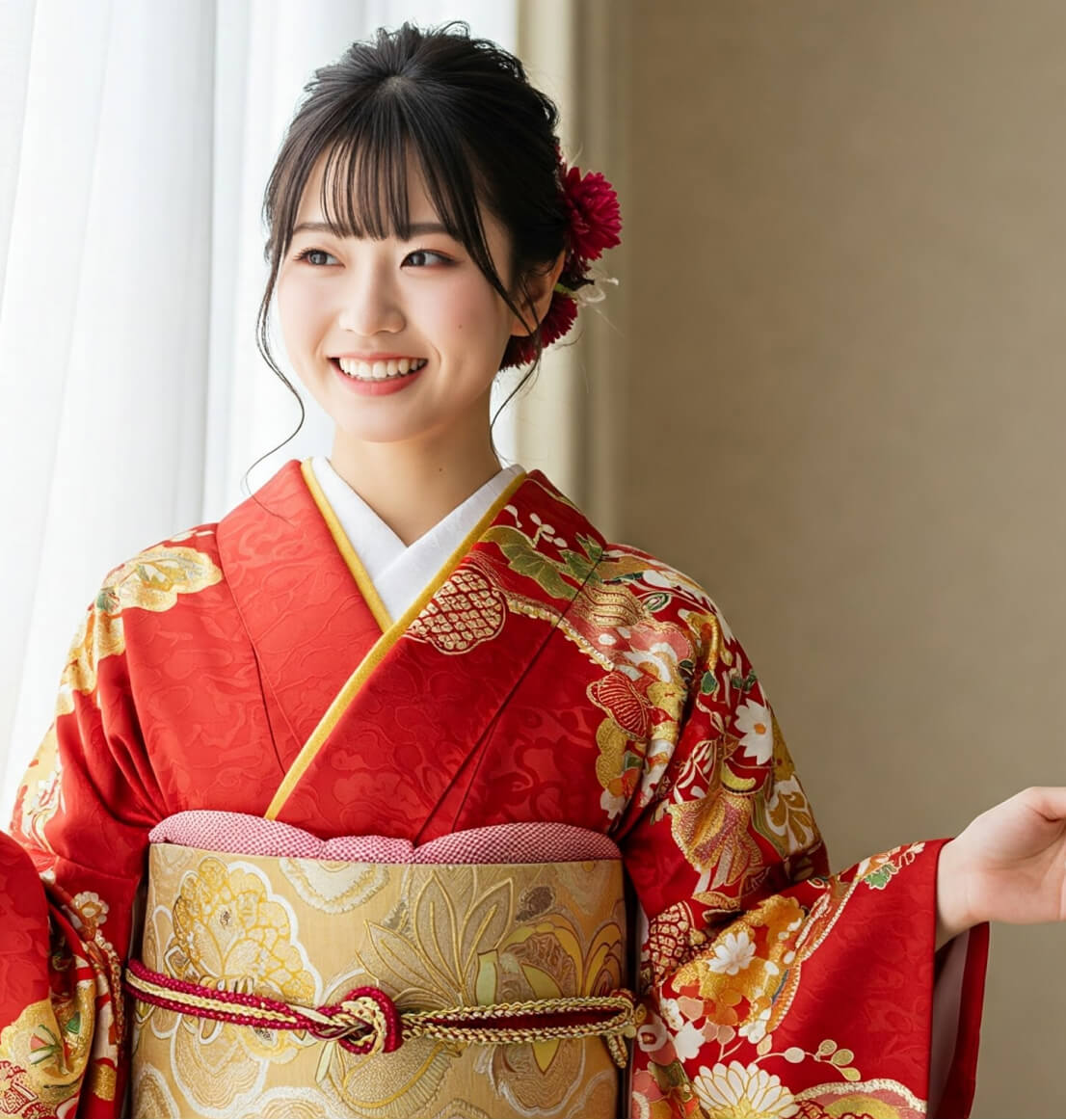 赤い振袖を着た女性