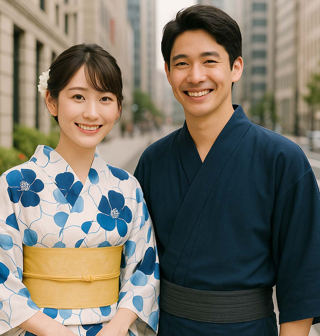 浴衣を着た男性と女性のカップル