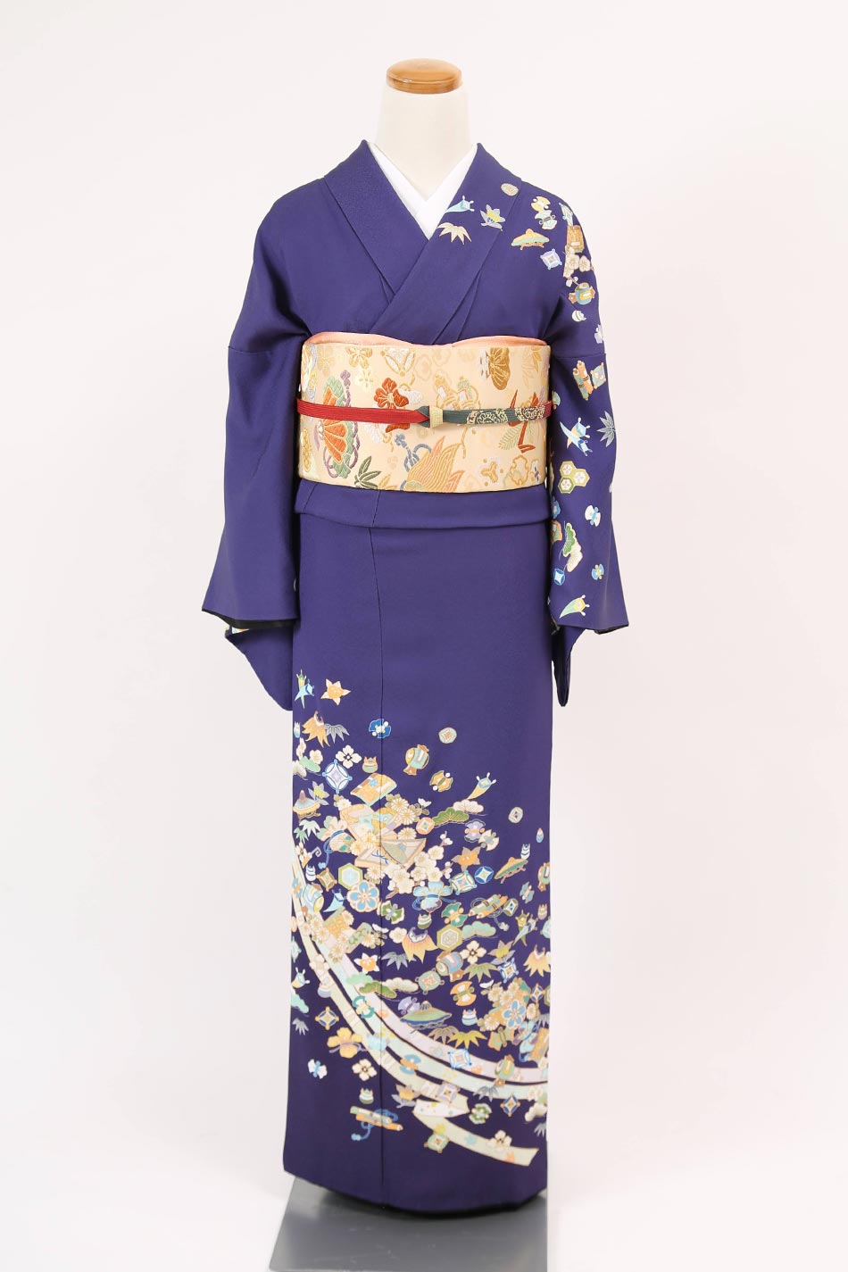 新品 四つ身 桜尽くし 正絹 京友禅 パープル系