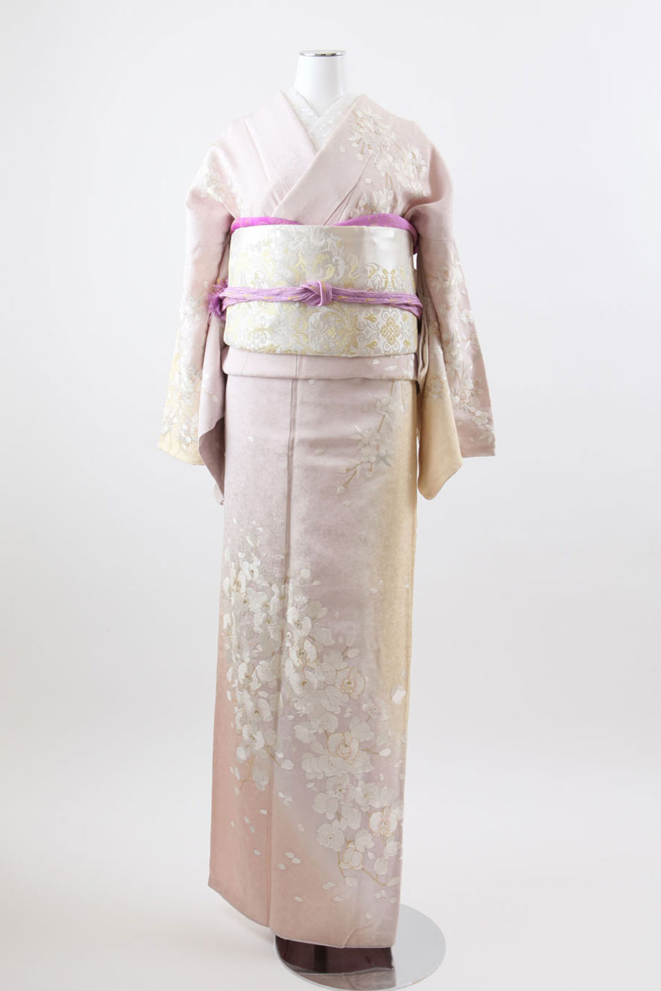 訪問着 【No.P-503】ピンク・胡蝶蘭と桜の刺繍 | 東京・銀座で着物 