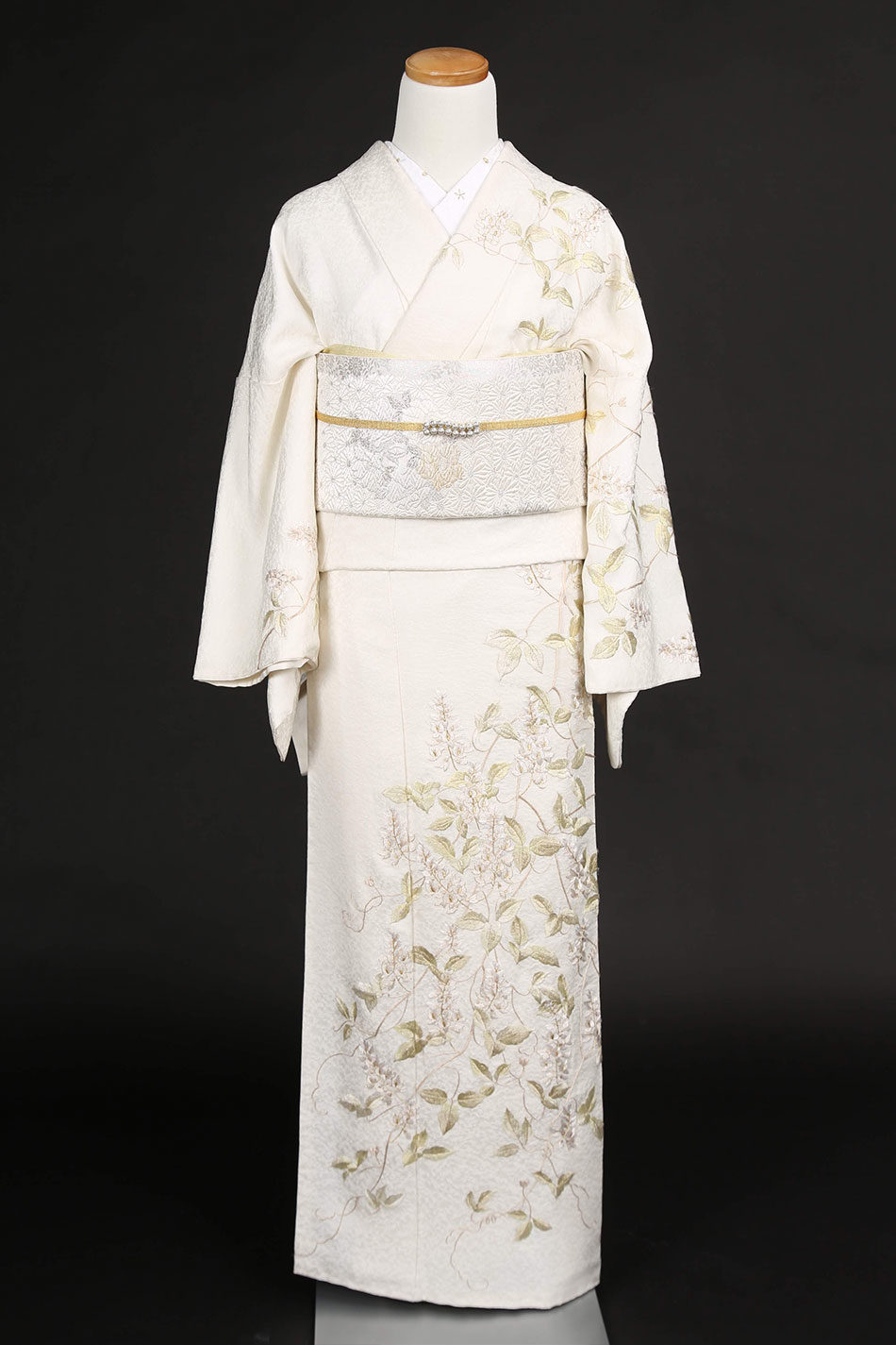 訪問着 【No.W-508】白・藤の花の最高級蘇州刺繍 | 東京・銀座で着物 