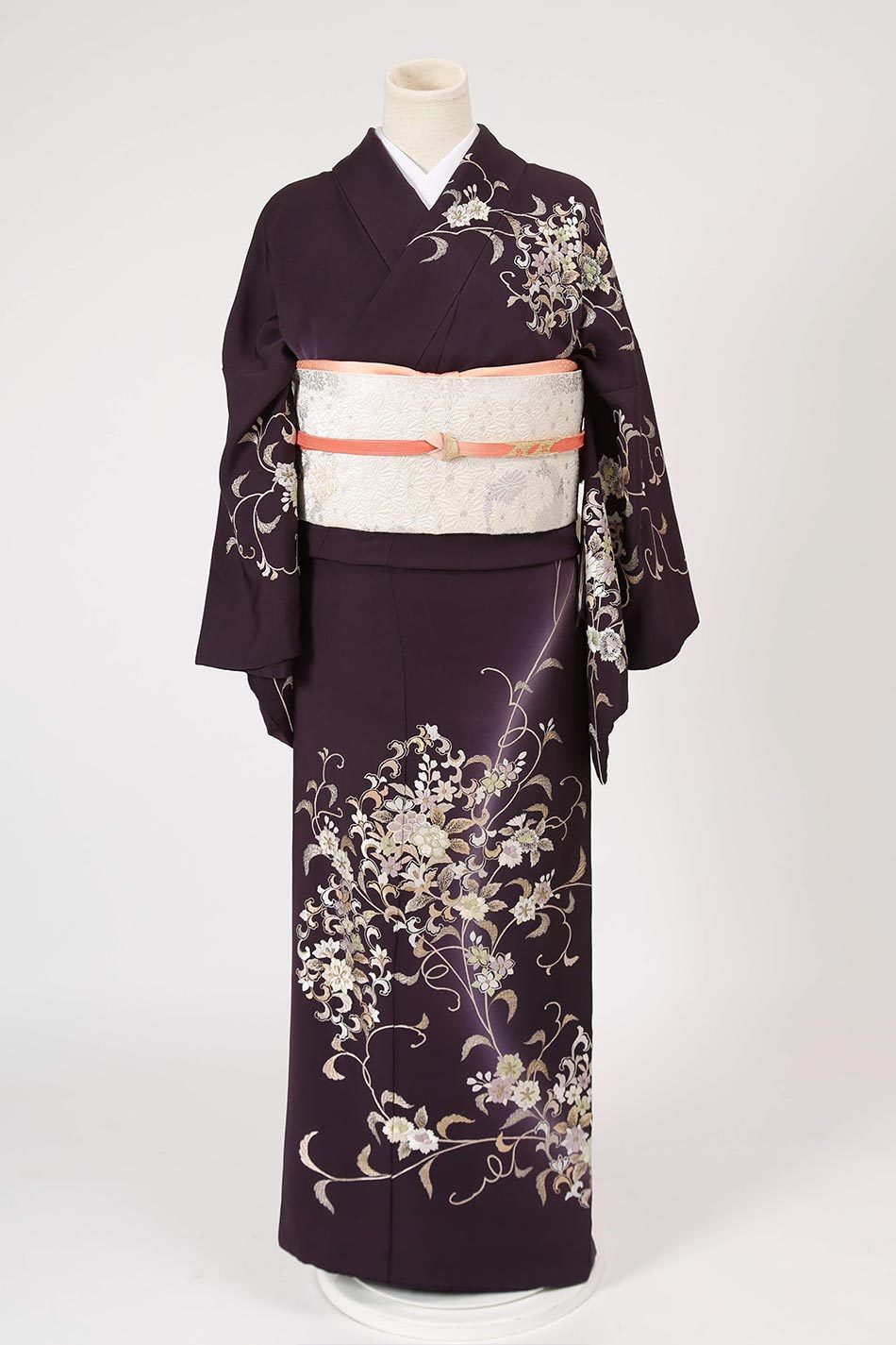 訪問着 【No.Z-332】紫・茶・洋花の蘇州刺繍 | 東京・銀座で着物 